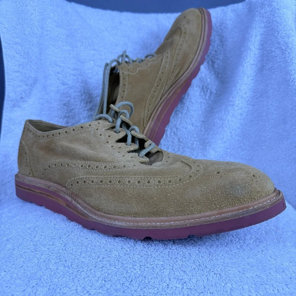 Cole Haan Wingtip Tan Suede Leather Shoes Vibram Soles Mens Size 12‎ M Dress EUC